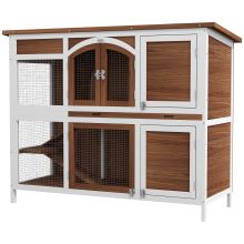 PawHut Two Tier Wooden Pet Hutch with Openable Roof, Slide Out Tray