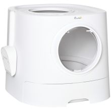 PawHut Cat Litter Box Portable Pet Toilet Fully Enclosed Kitten Pan w Scoop, White