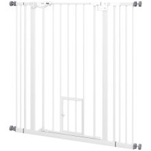 PawHut Extra Tall Pet Gate, Indoor Dog Safety Gate, with Cat Flap, Auto Close, 74 101cm Wide White