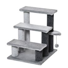 PawHut 3 step Pet Stairs with Scratching Posts, Platforms, Toy Ball, Grey