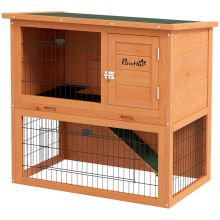 PawHut Two Tier Antiseptic Wood Rabbit Hutch, 80cm Guinea Pig Hutch with Run Orange