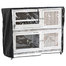 PawHut Rabbit Hutch Outdoor Guinea Pig Hutch Wooden Bunny House with Rain Cover Wheels for Indoor Outdoor, 122 x50 x100cm Grey