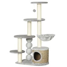 PawHut Multi Level Cat Tree, with Scratching Post, Toy Ball, Cat House and Hammock Light grey