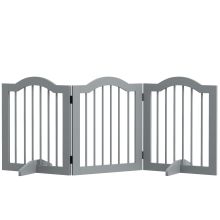 PawHut 3 Panels Dog Gate w Support Feet Fence Safety Barrier Freestanding Wood Light Grey