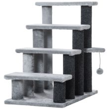 PawHut 4 step Pet Stairs with Scratching Posts, Platforms, Toy Ball, Grey