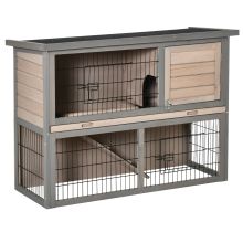 PawHut 2 Tier Wooden Rabbit Hutch Guinea Pig House Bunny Cage Backyard w Ramp Outdoor Run Built in Tray Openable Roof Small Animal House Brown, 108 x 45 x 78 cm