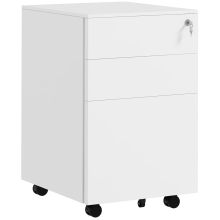 Vinsetto 3 Drawer Vertical Filing Cabinet with Pencil Tray, Lock and 5 Wheels, Steel Mobile File Cabinet, for A4, Legal and Letter Size, Pre Assembled Body, White