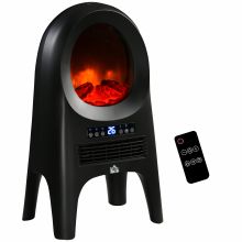 HOMCOM Ceramic Electric Space Heater, Freestanding Fan Heater with Realistic Flame Effect, 3 Heat Settings, Adjustable Temperature, 1000W 2000W, Black