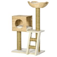 PawHut Cat Tree, with Scratching Posts, Bed, Cat House Natural Finish