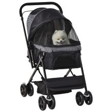 PawHut Pet Stroller Pushchair Foldable Travel Dog Cat Carriage w Reversible Handle Brake Basket