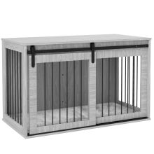 PawHut 118cm Dog Crate Furniture with Removable Cushion for Extra Large Dogs Grey