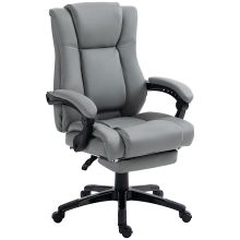 Vinsetto PU Leather Office Chair, Swivel Computer Chair with Footrest, Wheels, Adjustable Height, Grey