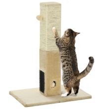 PawHut Jute Cat Scratching Post w Carpet Base Hanging Toy Beige