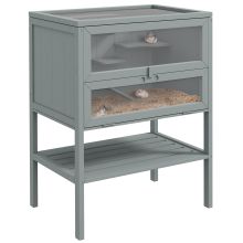 PawHut Wooden Hamster Cage 3 Tier House w Storage Shelf, Openable Top for Gerbils, Grey