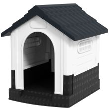 PawHut Plastic Dog Kennel with Windows, for Garden Patio, Miniature Dogs, 64.5 x 57 x 66cm Grey