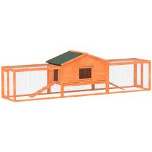 PawHut Wooden Rabbit Hutch with Run, Tray, Ramps, Asphalt Roof, 309 x 70 x 87cm, Orange