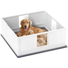 PawHut Whelping Box for Dogs with Whelping Pad, Adjustable Entrance, Non slip Foot Pads, for Large Dogs, 124 x 120cm