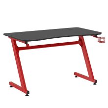  Steel Frame Gaming Desk Computer Desk Writing Table w/ Cup Headphone Holder Adjustable Feet Red