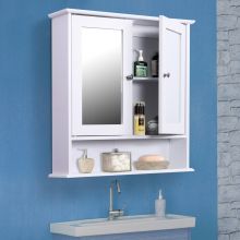 Kleankin Wall-mounted Bathroom Cabinet Mirror Door, 56L x 13W x 58Hcm-White