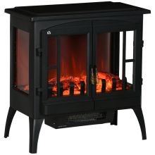 HOMCOM 3 Sided Electric Fireplace Heater, Quiet Freestanding Fire Stove with LED Flame Effect, Level less Temperature Control, Overheating Protection, 1000W 2000W, Black