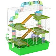 PawHut Hamster Cage w Water Bottle, Exercise Wheel, Tubes, Ramps Green