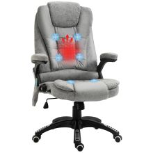 Vinsetto Massage Recliner Chair Heated Office Chair with Six Massage Points Microfiber Cloth 360? Swivel Wheels Grey