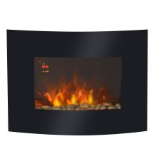 HOMCOM Led Wall Mounted Fireplace Curved Glass Electric Fire Place Fire Place 7 Colour Side Lights Slimline, 900 1800W, 65cm x 52cm