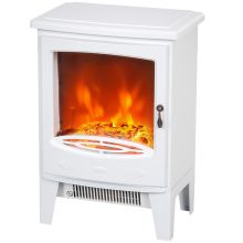 HOMCOM Tempered Glass Casing Electric Fireplace, Freestanding Electric Fire with Realistic Flame Effect, Electric Log Burner with Overheat Protection, 950w 1850W, White