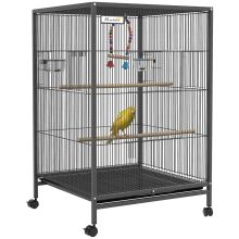 PawHut Bird Cage, Budgie Cage, with Rolling Stand, for Small Birds Grey