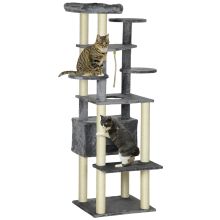 PawHut 184cm Cat Tree for Indoor Cats, Modern Cat Tower with Cat Bed, Perches, Scratching Posts, Cat House Grey