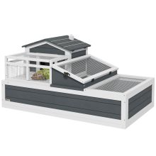 PawHut Tortoise House 3 Room with 2 Stories, Ladder, Balcony, Tray, Openable Roof, 59H x 112L x 65Wcm, Grey