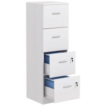 HOMCOM Four Drawer Lockable Filing Cabinet White Wood Effect