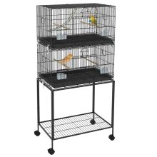 PawHut Two Tier Bird Cage on Wheels, with Stand, for Small Birds