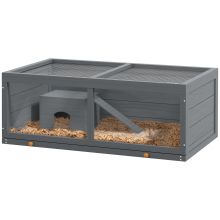 PawHut Wooden Hamster Cage with Sliding Tray, Openable Top, Hut for Syrian Hamsters, Grey