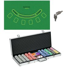 SPORTNOW 500 Piece Poker Chips Set, Poker Set with Mat, Chips, Two Card Decks, Dealer, Five Dices