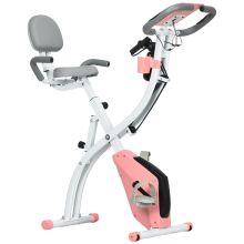 HOMCOM 2 in 1 Folding Exercise Bike with 8 Level Magnetic Resistance, Arm Resistance Band, Pulse Sensor, Pink