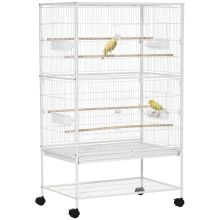 PawHut Large Bird Cage Budgie Cage for Finch Canaries Parakeet with Rolling Stand, Slide out Tray, Storage Shelf, Food Containers, White