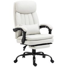 Vinsetto Office Chair, Ergonomic Desk Chair with 6 Point Vibration Massage and Lumbar Heating, Computer Chair with Lumbar Support Pillow, 155? Reclining Back and Footrest, Cream White