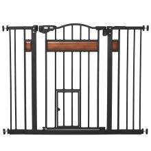 PawHut Pet Gate Safety Gate, with Cat Flap, Auto Close, for Staircases, Doorways, Hallways, 74 105cm Wide Black