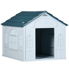 PawHut Plastic Weather Resistant Dog House, for Indoors and Outdoors, Medium Dogs White and Blue