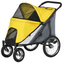 PawHut Foldable Pet Stroller, with Washable Cushion, Storage Bags, Safety Leash, for Medium, Large Dogs, Catts, Travel Yellow