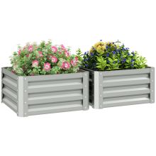 Outsunny Set of Two 60 x 60cm Steel Planter Boxes Light Grey