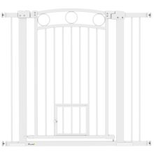 PawHut 96cm Tall Dog Gate with Cat Door, 7cm and 14cm Extensions, for Stairs, Doorways, 76 104cm Width