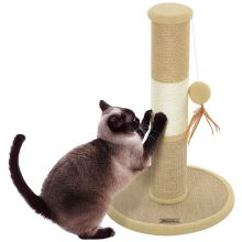 PawHut Cat Scratching Post for Indoor Cats, 47cm Tall Cat Scratcher with Jute Sisal Rope, Hanging Toy Ball, Feather, Brown