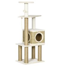 PawHut Cat Tree, with Scratching Post, Cat House & Hanging Toy Ball Beige