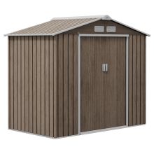 Outsunny 7 x 4ft Metal Garden Storage Shed with Vents, Floor Foundation Kit and Lockable Double Doors, Light Brown