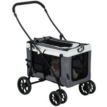 PawHut Foldable Dog Stroller, Pet Travel Crate, with Detachable Carrier, Soft Padding, for Mini, Small Dogs Grey