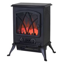  1850W Flame Effect Electric Free Standing Fireplace W/Fan and Log Burning Stove Heater-Black