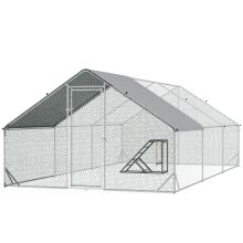 PawHut Walk in Galvanised Steel Chicken Run with Chicken Activity Shelf and Cover, 3 x 6 x 2m