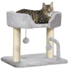 PawHut 42cm Indoor Cat Tree, with Toy Balls, Sisal Scratching Post Light Grey